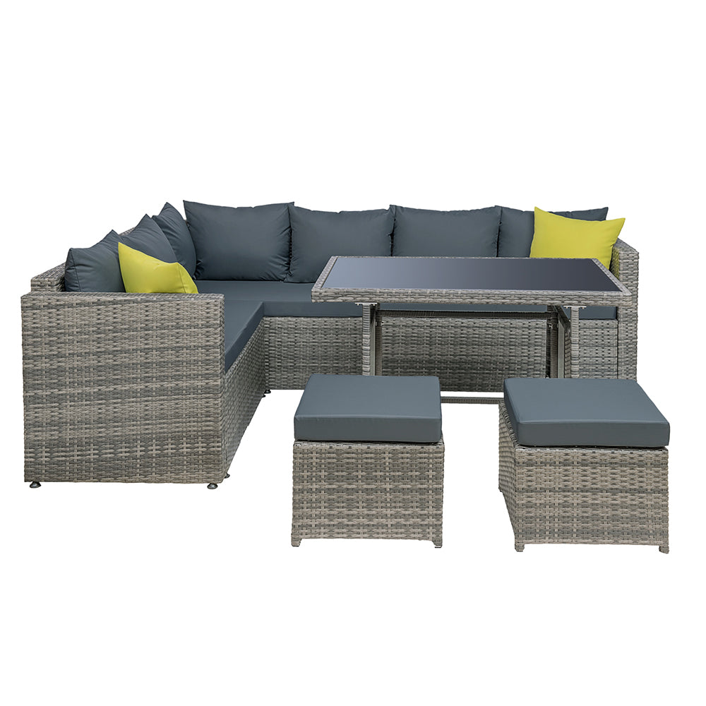 Gardeon Outdoor Furniture Patio Set Dining Sofa Table Chair Lounge Garden Wicker Grey - Newstart Furniture