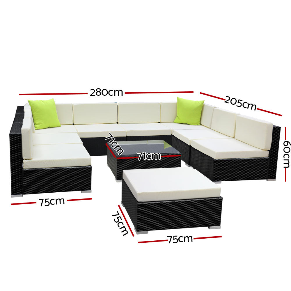 Gardeon 10PC Outdoor Wicker Sofa Set with Storage Cover - Newstart Furniture