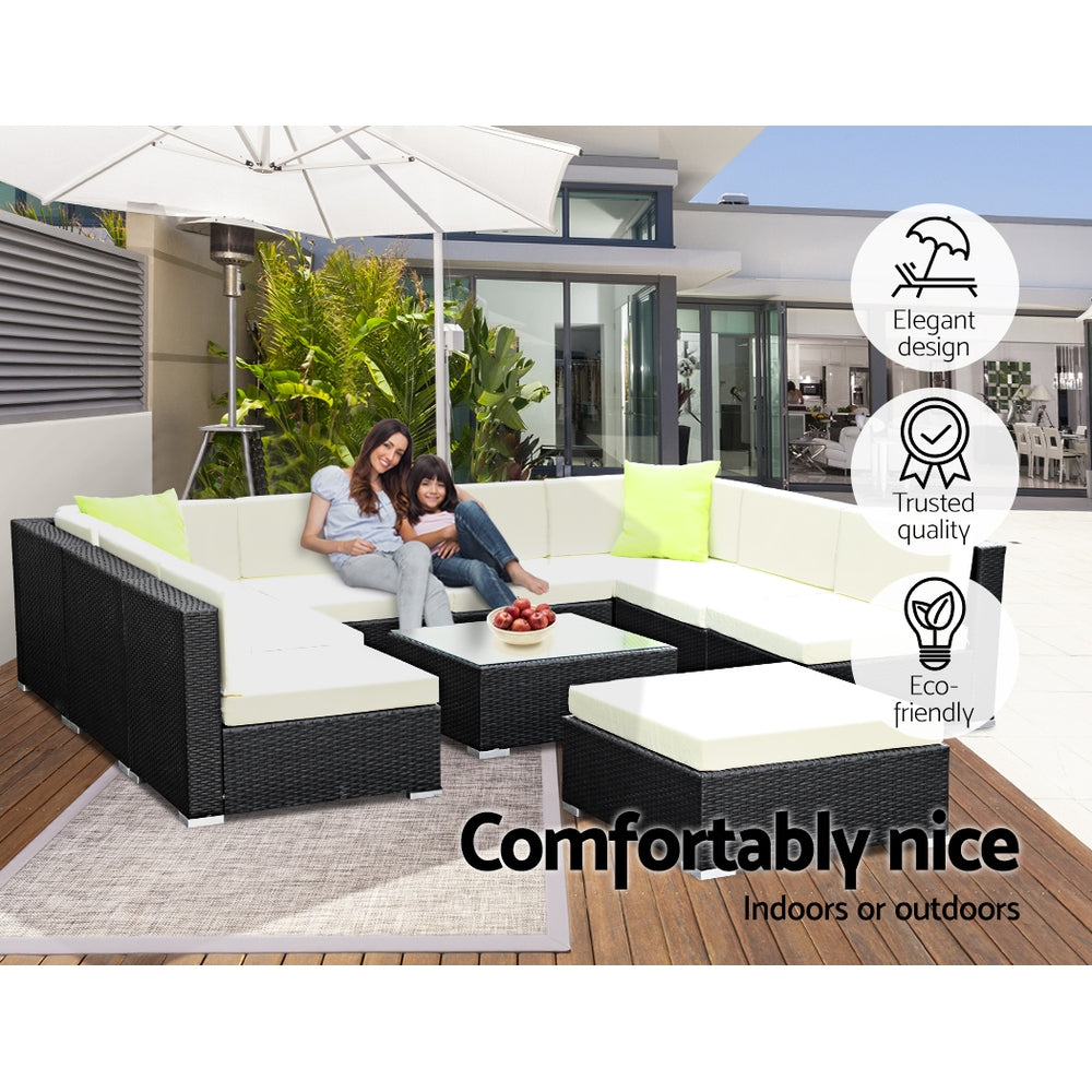 Gardeon 10PC Outdoor Wicker Sofa Set with Storage Cover - Newstart Furniture