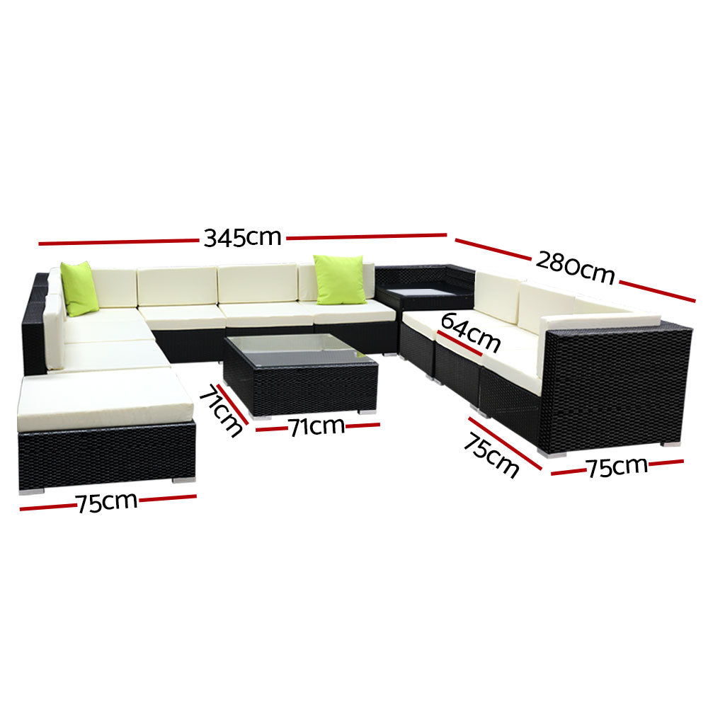 Gardeon 12PC Outdoor Wicker Sofa Set with Storage Cover - Newstart Furniture