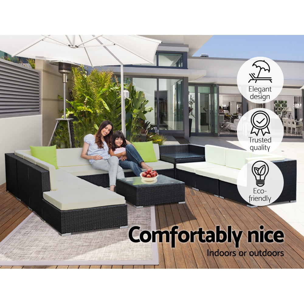 Gardeon 12PC Outdoor Wicker Sofa Set with Storage Cover - Newstart Furniture