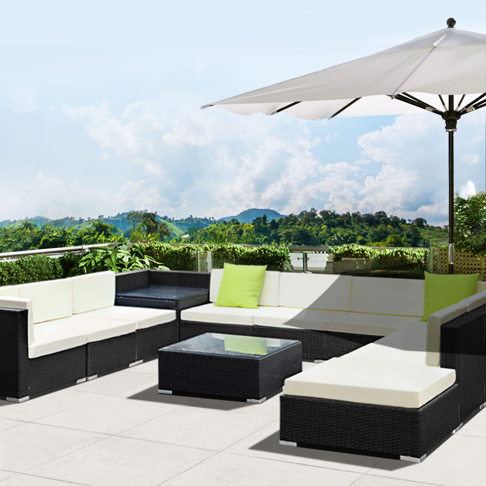 Gardeon 12PC Outdoor Wicker Sofa Set with Storage Cover - Newstart Furniture