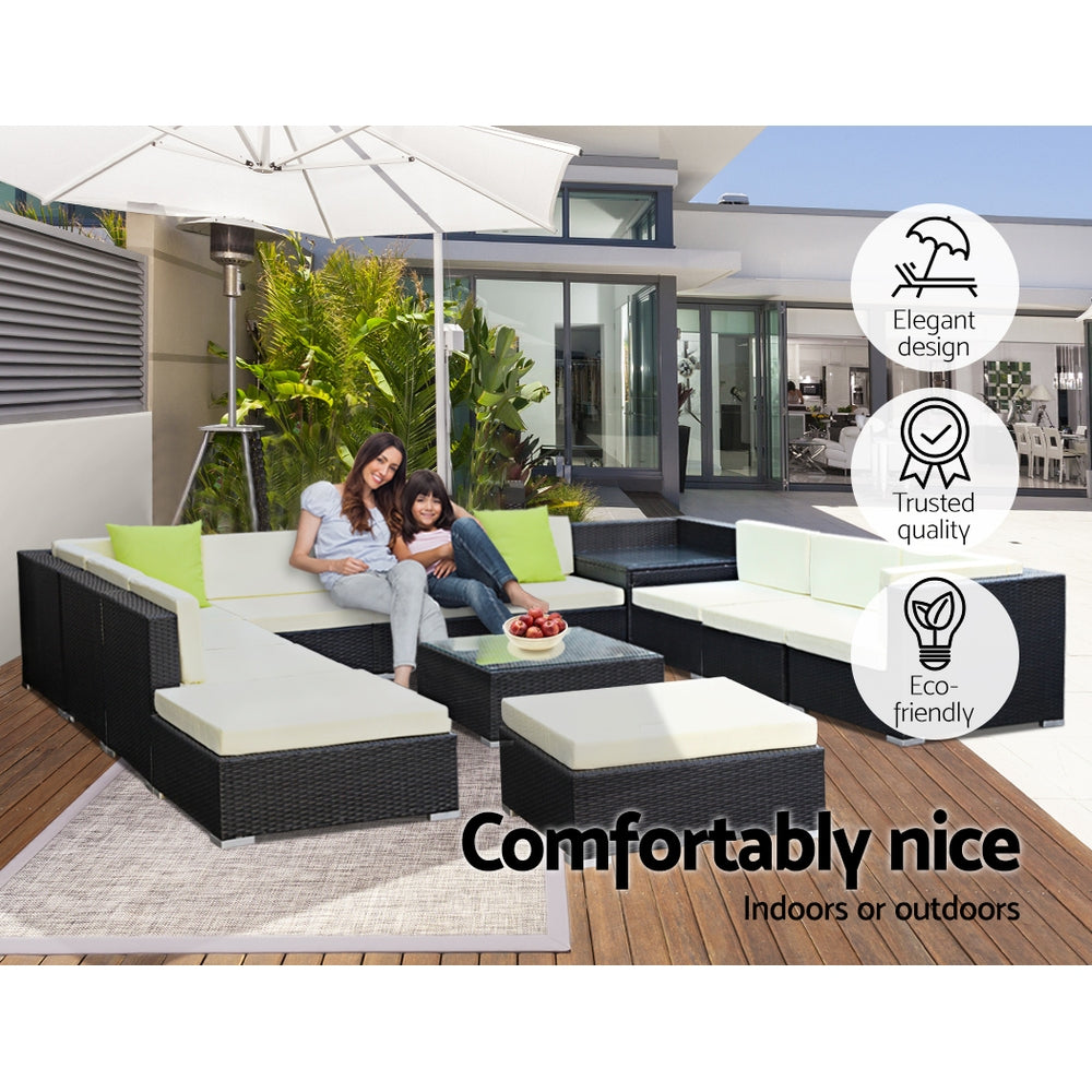 Gardeon 13PC Outdoor Wicker Sofa Set with Storage Cover - Newstart Furniture