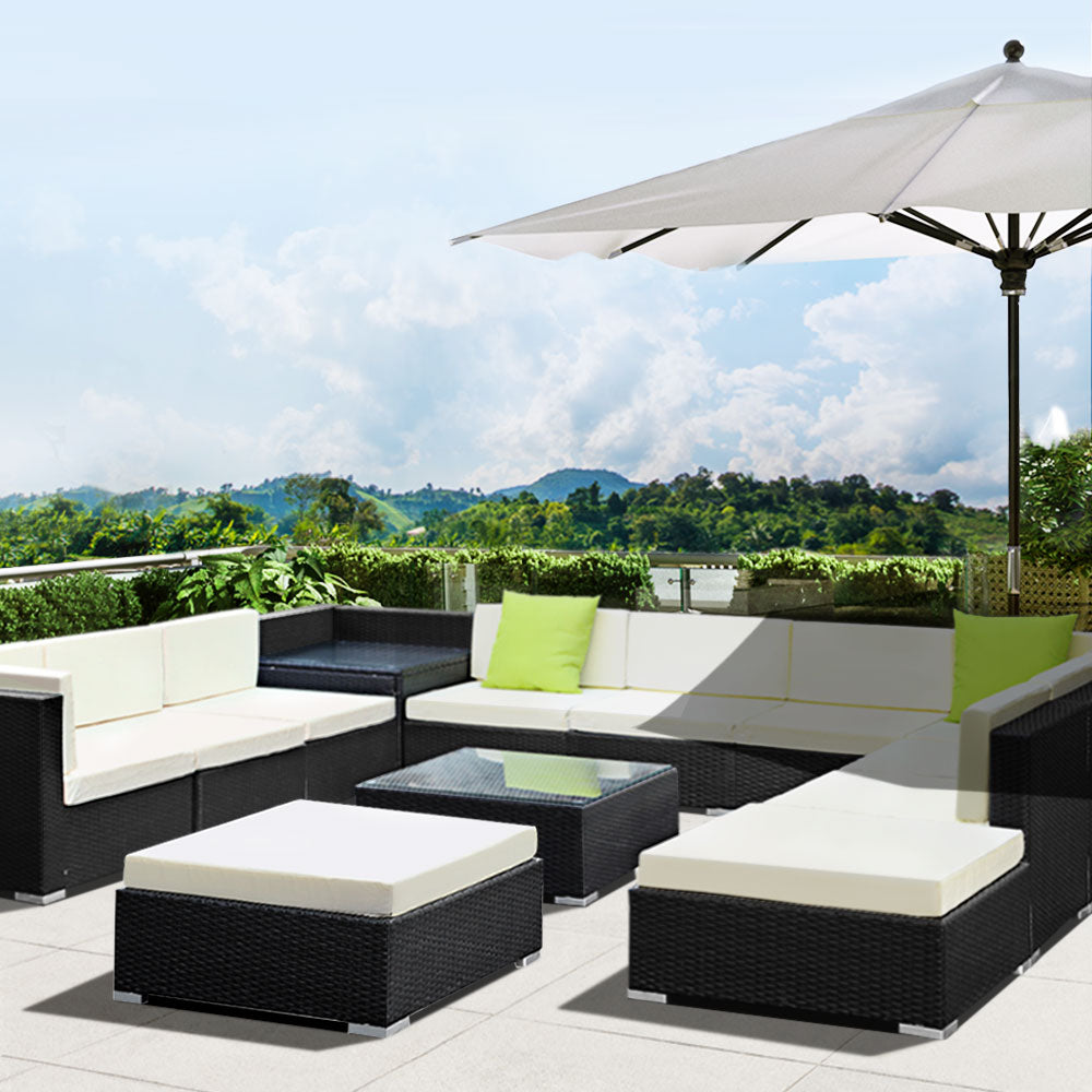 Gardeon 13PC Outdoor Wicker Sofa Set with Storage Cover - Newstart Furniture