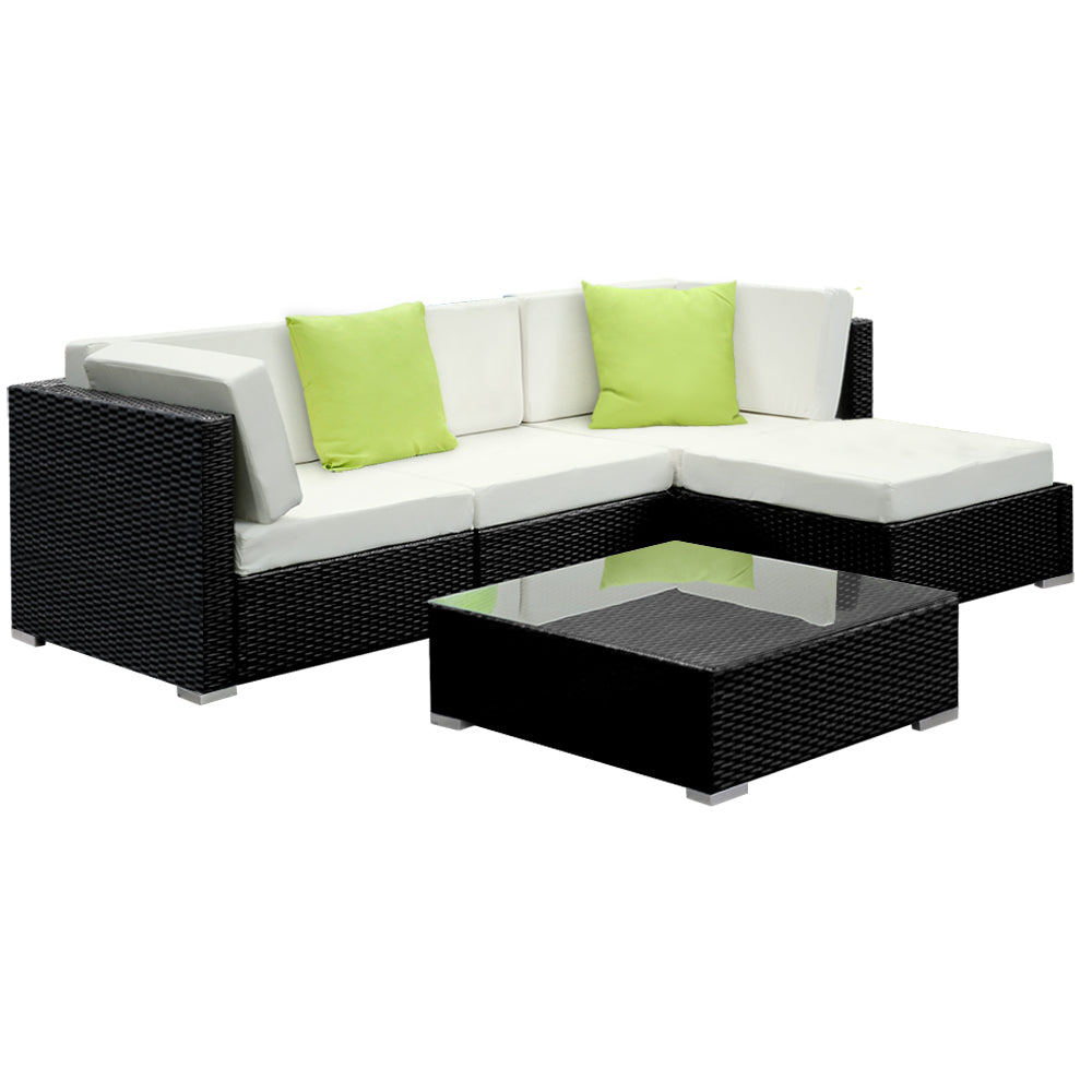 Gardeon 5PC Outdoor Wicker Sofa Set with Storage Cover - Newstart Furniture
