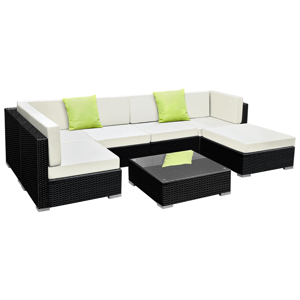 Gardeon 7PC Outdoor Wicker Sofa Set with Storage Cover - Newstart Furniture