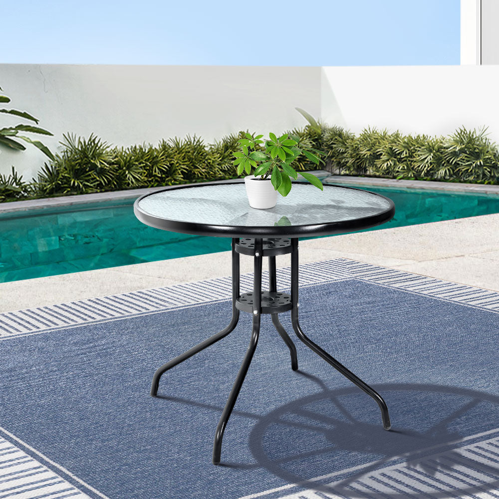 Gardeon Outdoor Dining Table Bar Setting Steel Glass 70CM - Newstart Furniture