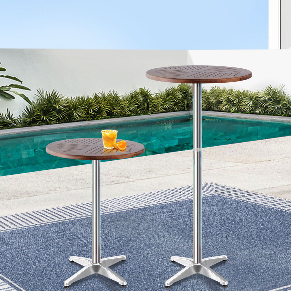 Outdoor Bar Table Furniture Wooden Cafe Table Aluminium Adjustable Round Gardeon - Newstart Furniture