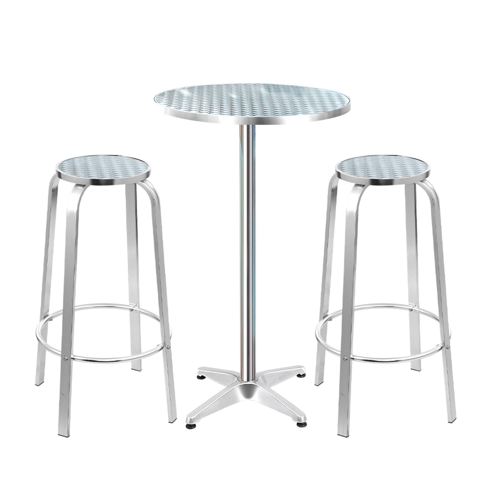 Gardeon Outdoor Bistro Set Bar Table Stools Adjustable Aluminium Cafe 3PC Round - Newstart Furniture
