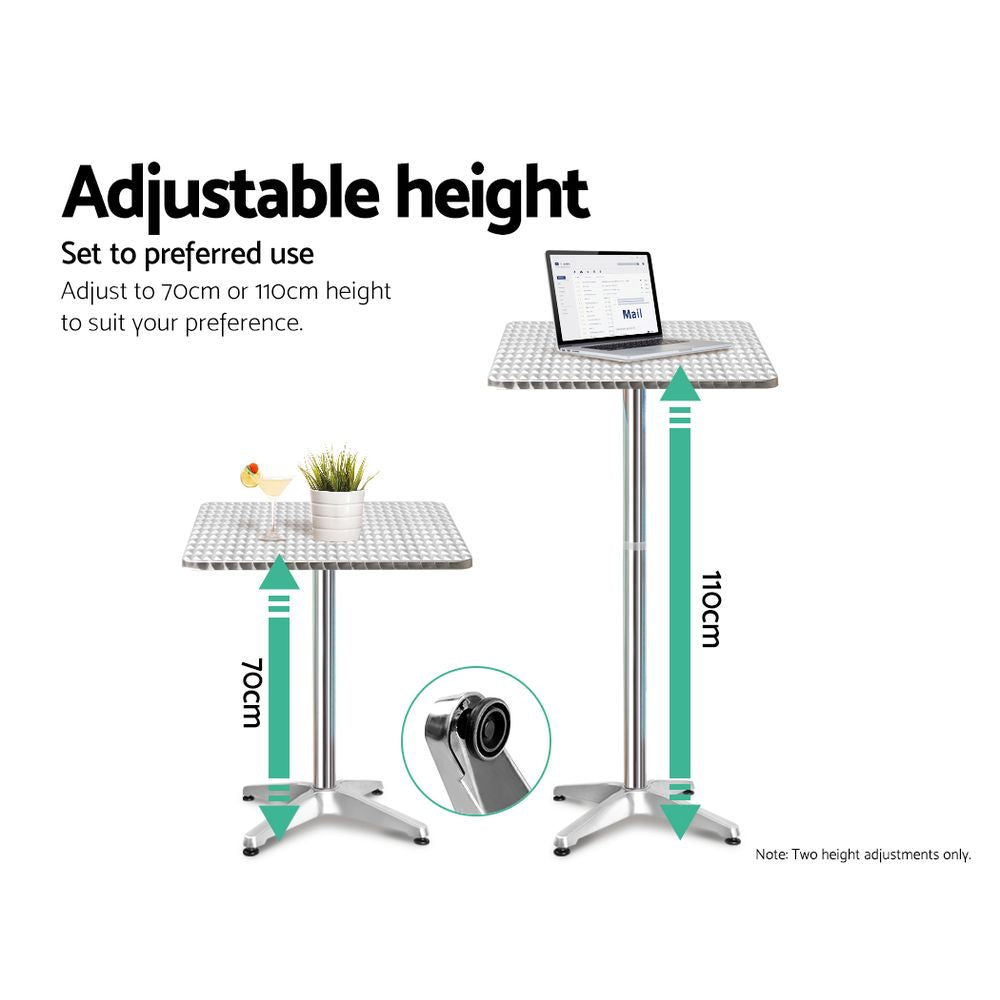 Gardeon Outdoor Bistro Set Bar Table Stools Adjustable Aluminium Cafe 3PC Square - Newstart Furniture
