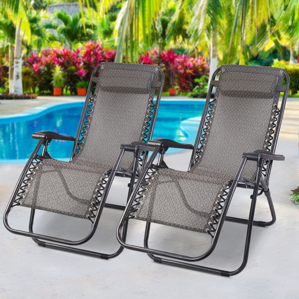 Gardeon Zero Gravity Chair 2PC Reclining Outdoor Sun Lounge Folding Camping - Newstart Furniture