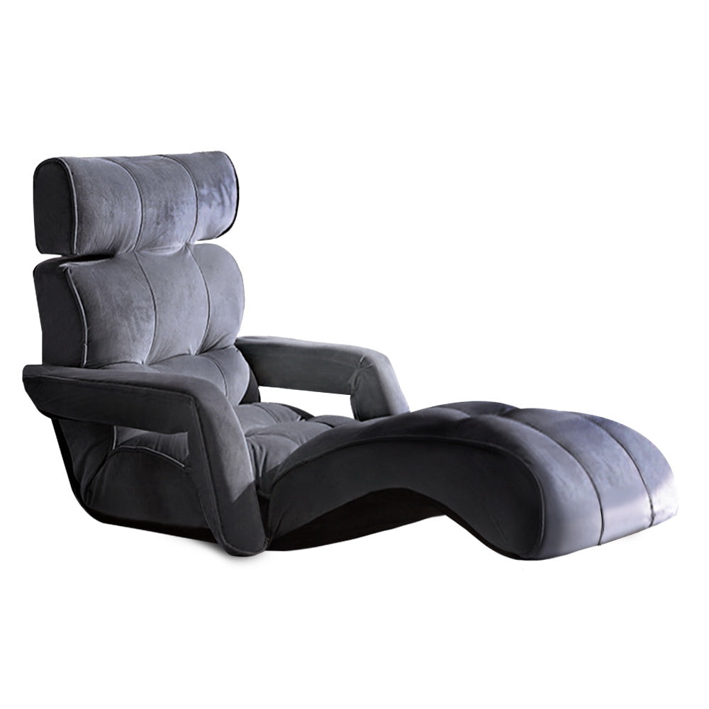 Artiss Adjustable Lounger with Arms - Charcoal - Newstart Furniture