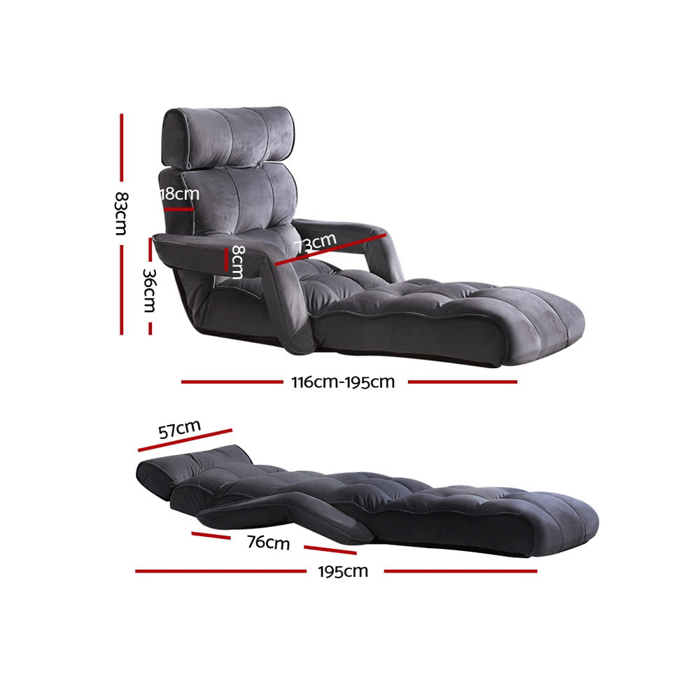 Artiss Adjustable Lounger with Arms - Charcoal - Newstart Furniture