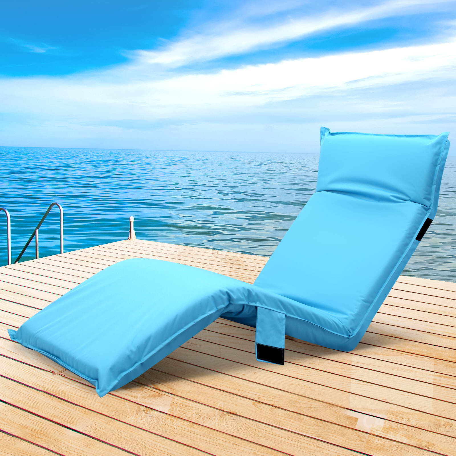 Artiss Adjustable Beach Sun Pool Lounger - Blue - Newstart Furniture