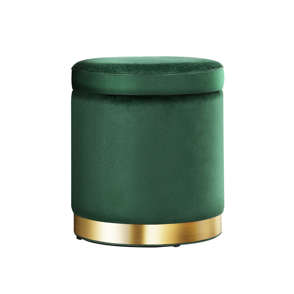 Artiss Storage Ottoman Foot Stool Round Velvet Foot Rest Pouffe Footstool Green - Newstart Furniture