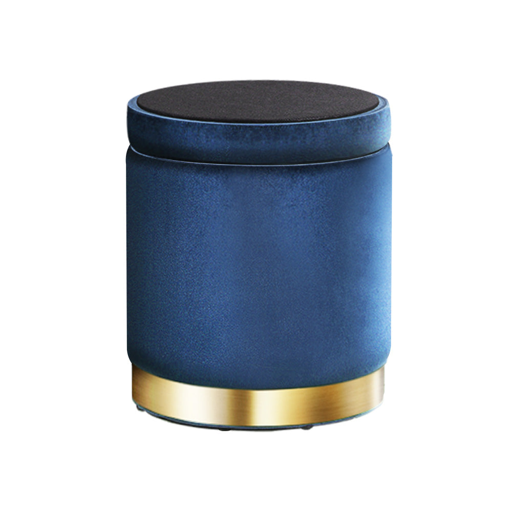 Artiss Foot Stool Round Velvet Storage Ottoman Foot Rest Pouffe Footstool Navy - Newstart Furniture