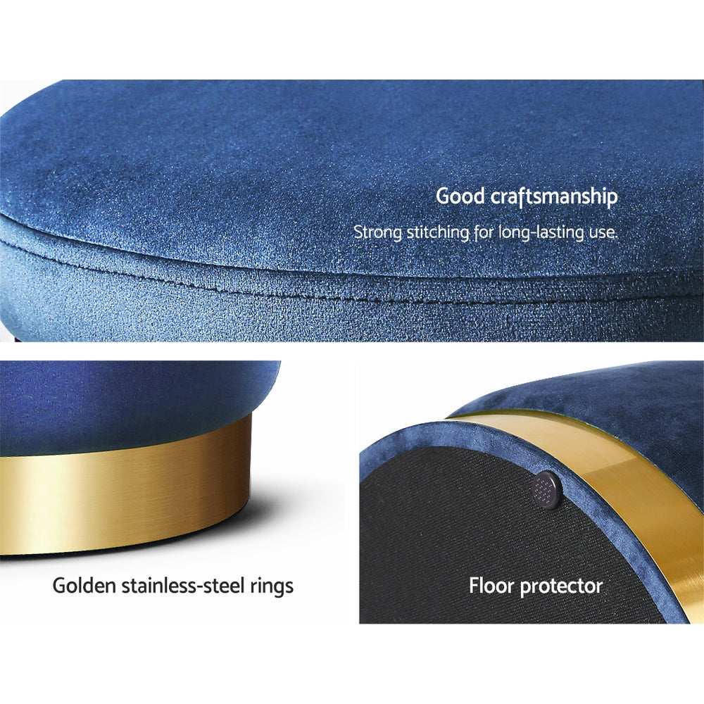 Artiss Foot Stool Round Velvet Storage Ottoman Foot Rest Pouffe Footstool Navy - Newstart Furniture