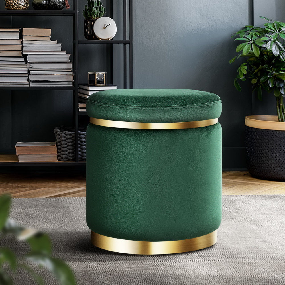 Artiss Ottoman Round Velvet Foot Stool Foot Rest Pouffe Padded Seat Pouf Green - Newstart Furniture