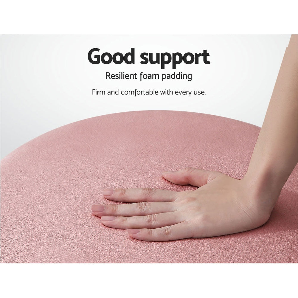 Artiss Round Velvet Foot Stool Ottoman Foot Rest Pouffe Padded Seat Pouf Pink - Newstart Furniture