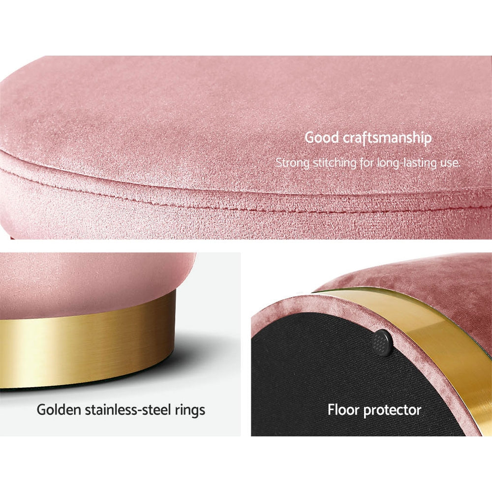 Artiss Round Velvet Foot Stool Ottoman Foot Rest Pouffe Padded Seat Pouf Pink - Newstart Furniture