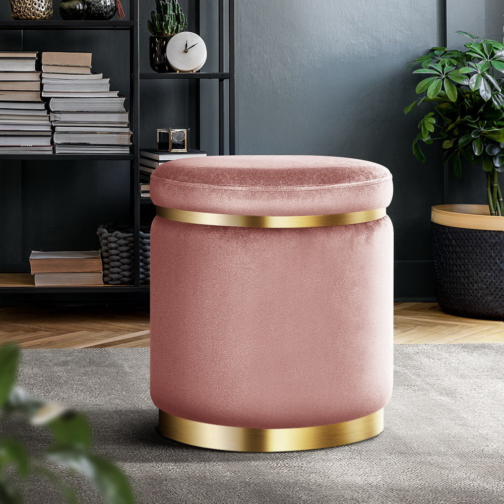 Artiss Round Velvet Foot Stool Ottoman Foot Rest Pouffe Padded Seat Pouf Pink - Newstart Furniture