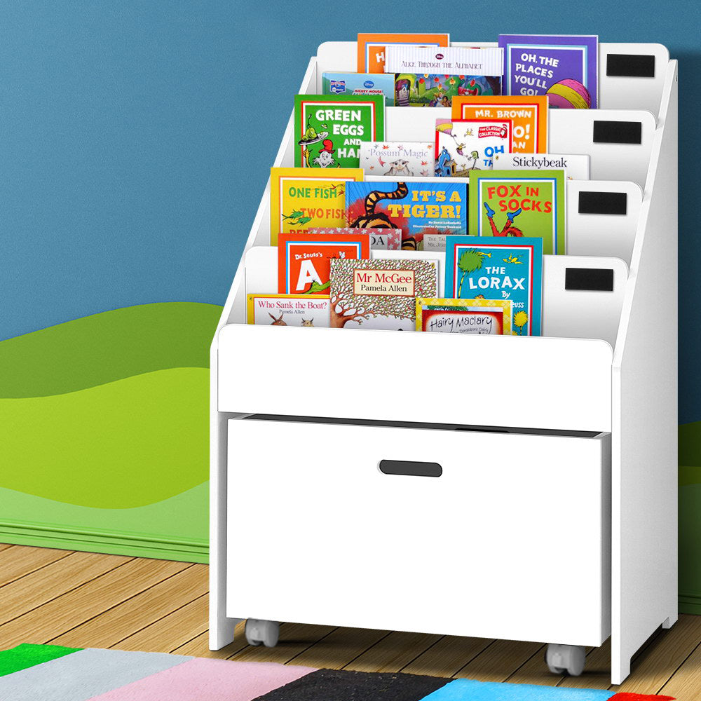 Keezi Kids White Bookshelf Storage Organiser Bookcase Drawers Children Shelf - Newstart Furniture