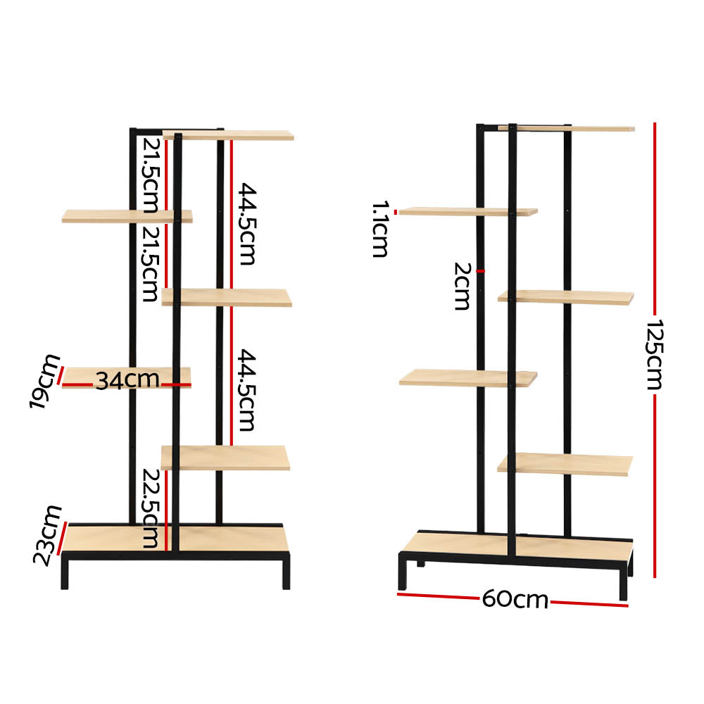 Artiss 6 Tier Zigzag Metal Plant Stand with Wood Shelves