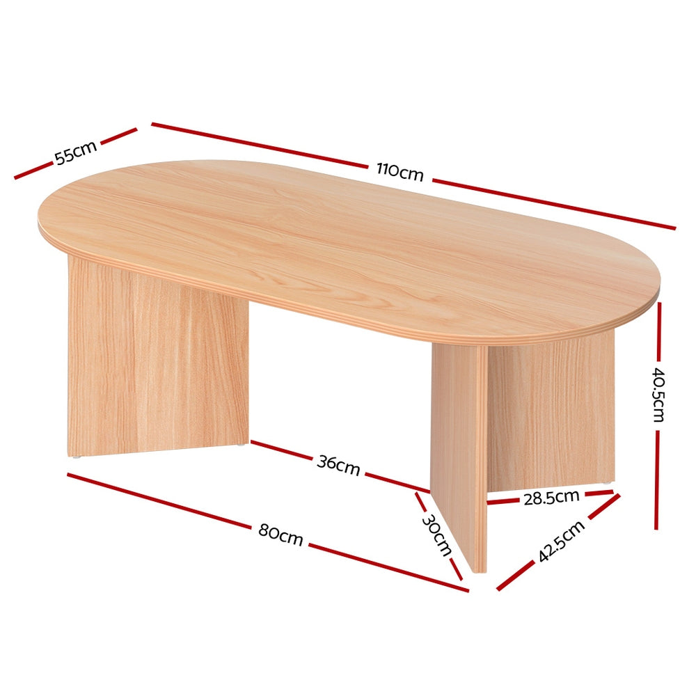 Artiss Oval Coffee Table Particle Board Wooden Living Room Table 110CM - Newstart Furniture