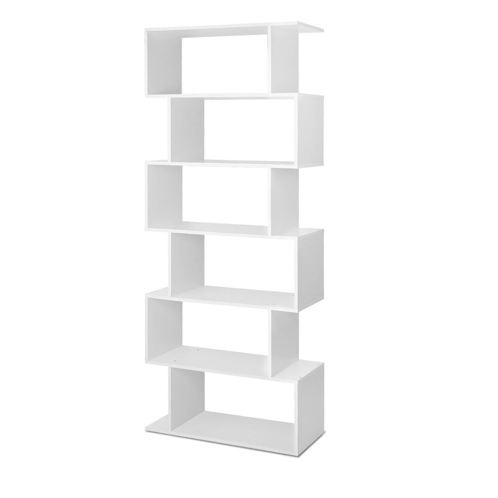 S Shape 6 Tier Display Shelf | Artiss RIVA White Bookcase