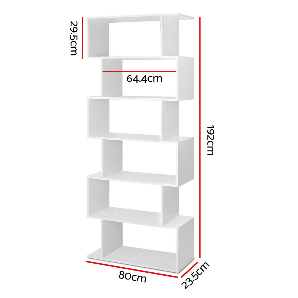 S Shape 6 Tier Display Shelf | Artiss RIVA White Bookcase