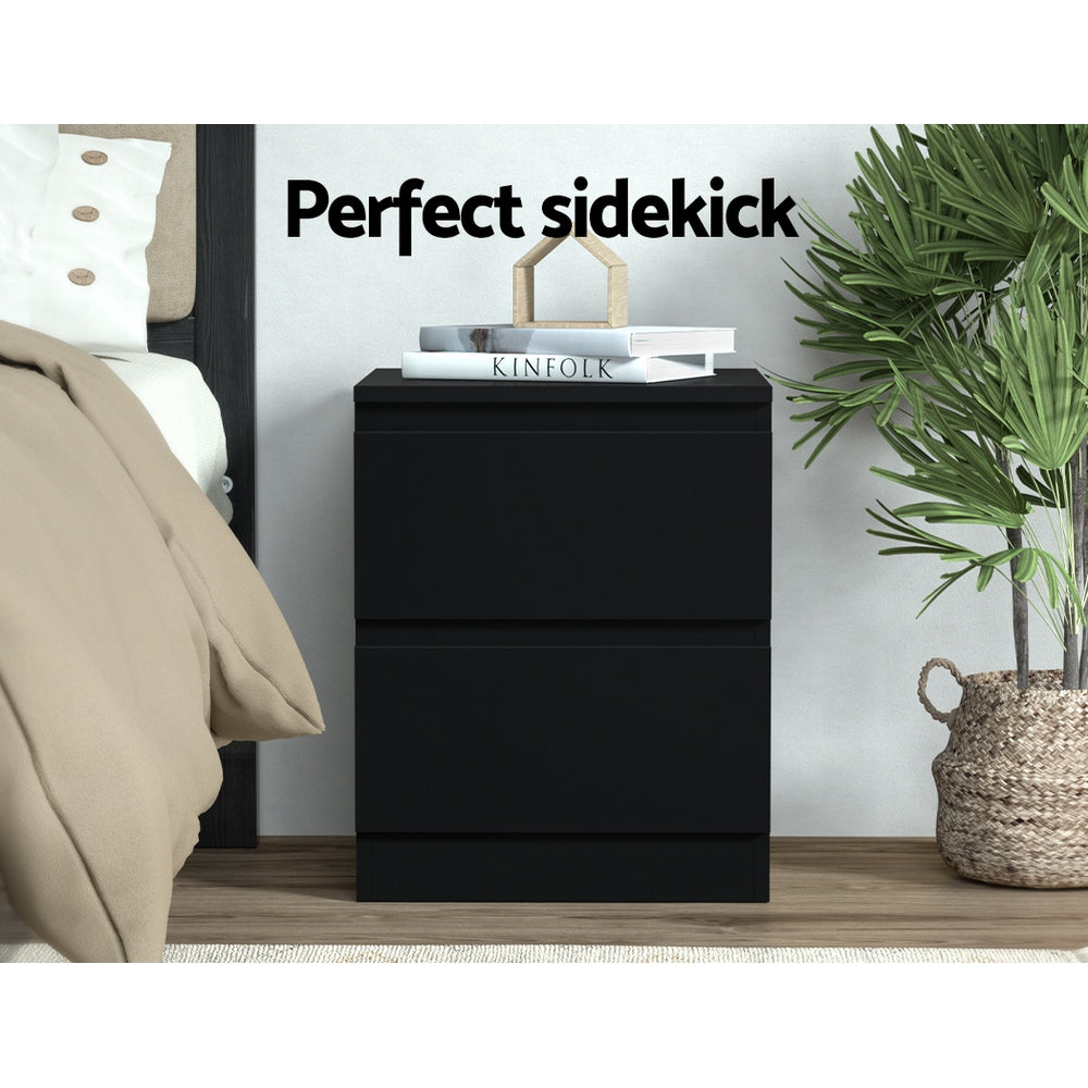 Artiss Pepe Black 2 Drawer Modern Bedside Table