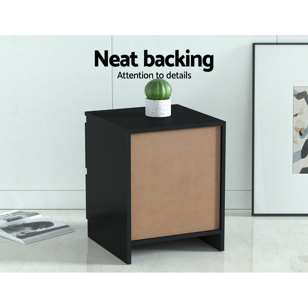 Artiss Pepe Black 2 Drawer Modern Bedside Table