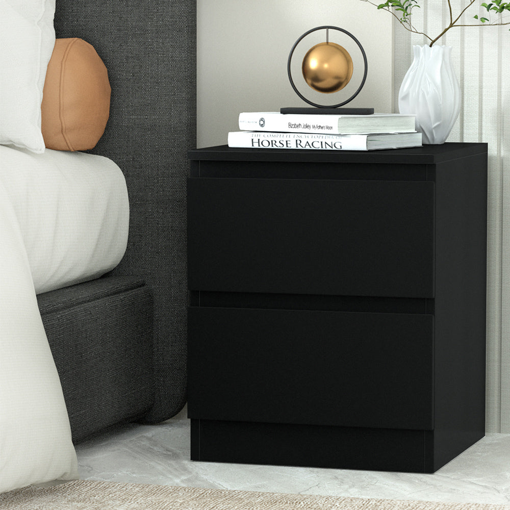 Artiss Pepe Black 2 Drawer Modern Bedside Table