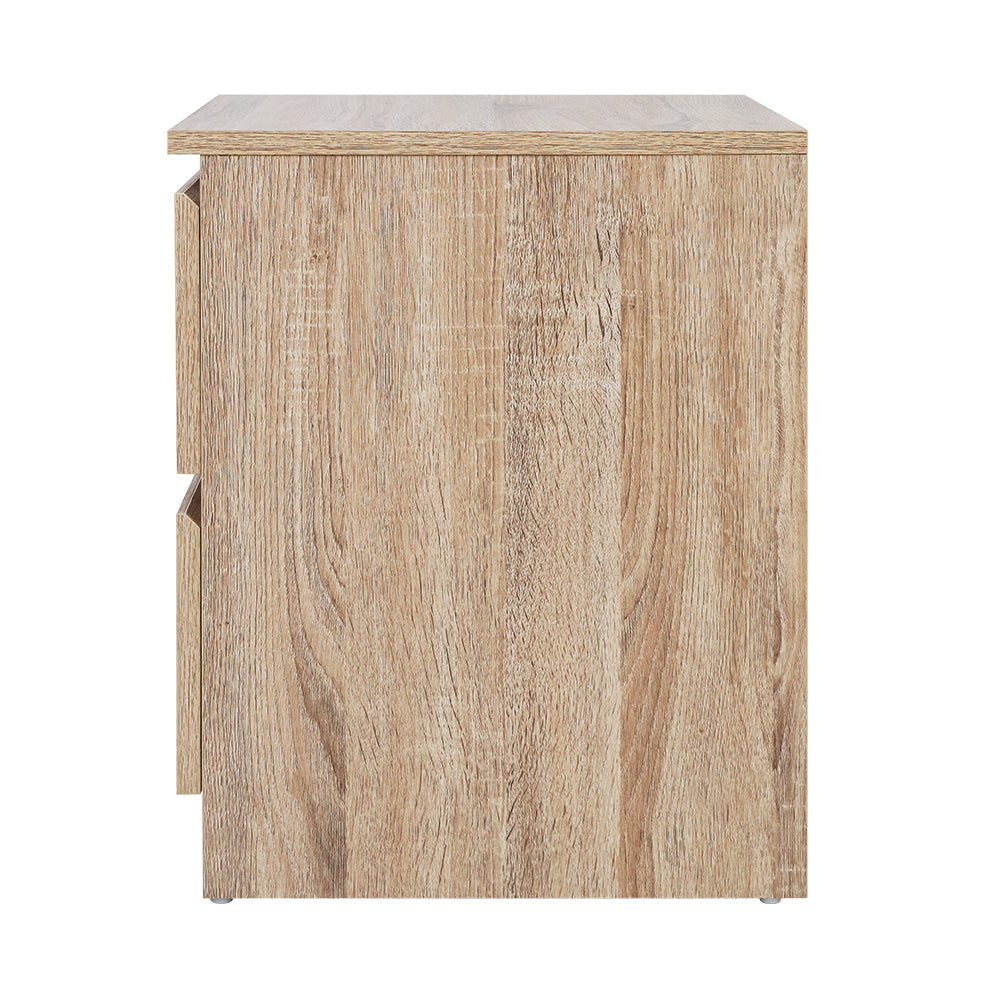 Artiss Pepe Oak Bedside Table with 2 Handle|Free Drawers