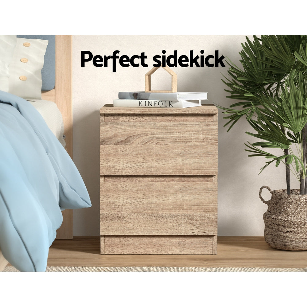 Artiss Pepe Oak Bedside Table with 2 Handle|Free Drawers