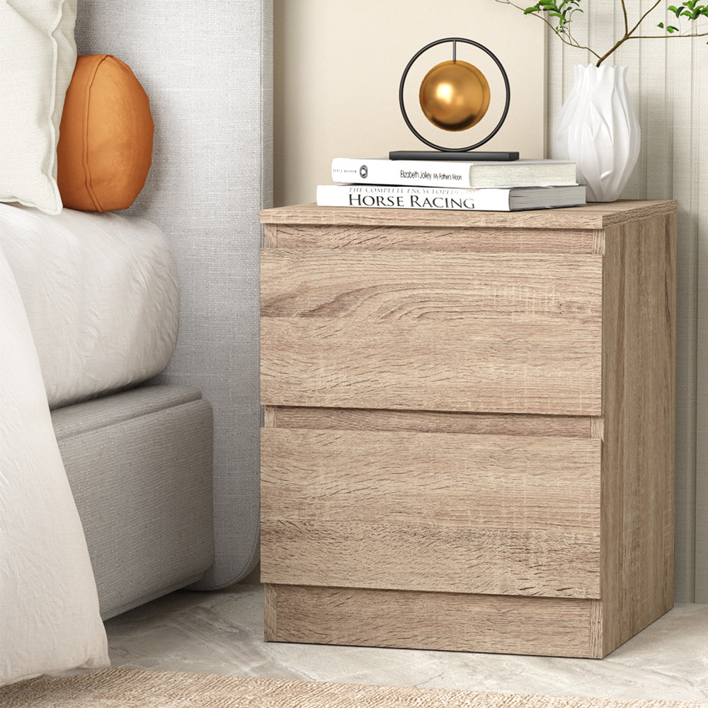 Artiss Pepe Oak Bedside Table with 2 Handle|Free Drawers