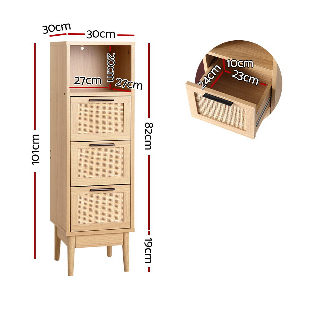 Artiss 3 Chest of Drawers Rattan Furniture Cabinet Storage Side End Table Shelf - Newstart Furniture