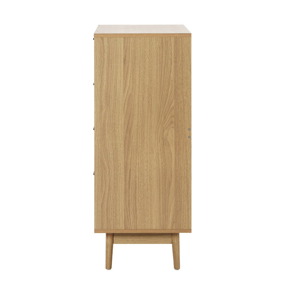 Artiss 4 Chest of Drawers Rattan Tallboy Cabinet Bedroom Clothes Storage Wood - Newstart Furniture