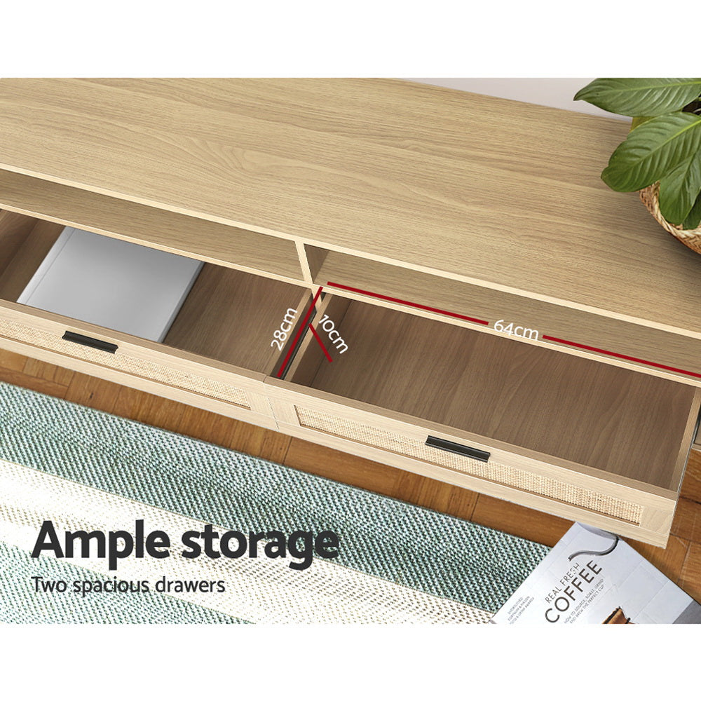 Artiss TV Cabinet Entertainment Unit TV Stand Wooden Rattan Storage Drawer 140CM - Newstart Furniture