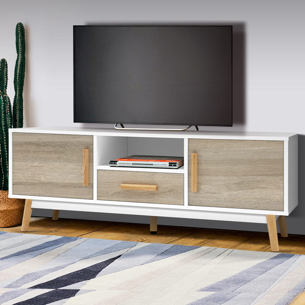 Artiss 120cm Wooden TV Cabinet Entertainment Unit | White & Wood