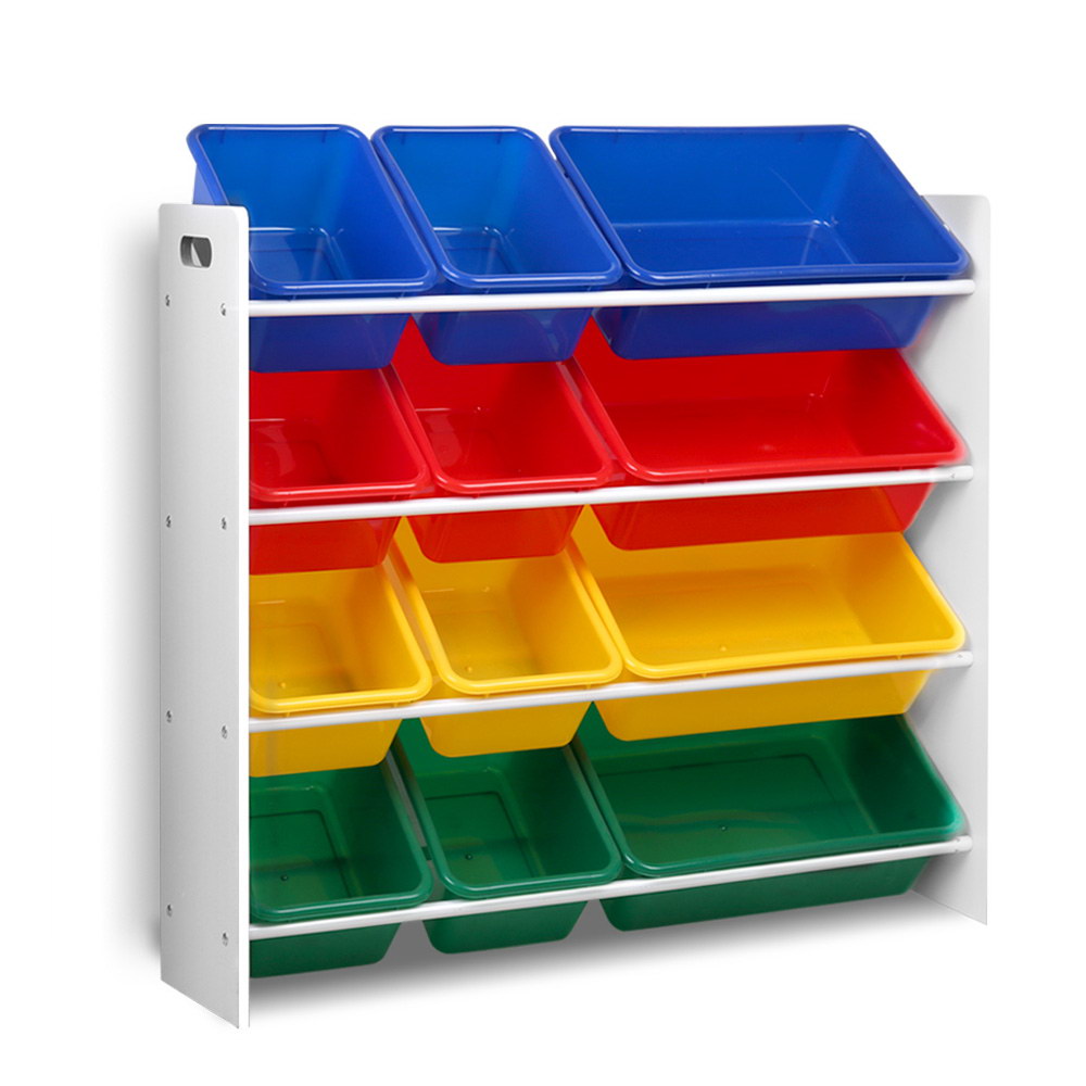 Keezi 12 Plastic Bins Kids Toy Organiser Box Bookshelf Storage Children Rack - Newstart Furniture