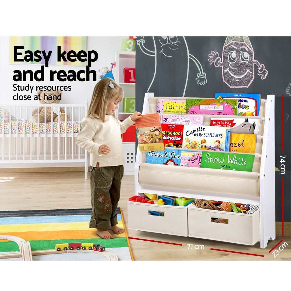 Keezi 4 tier Kids Bookshelf Wooden Bookcase Children Toy Organiser Display Rack - Newstart Furniture