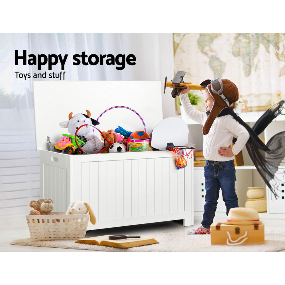 Keezi Kids Wooden Toy Chest Storage Blanket Box White Children Room Organiser - Newstart Furniture