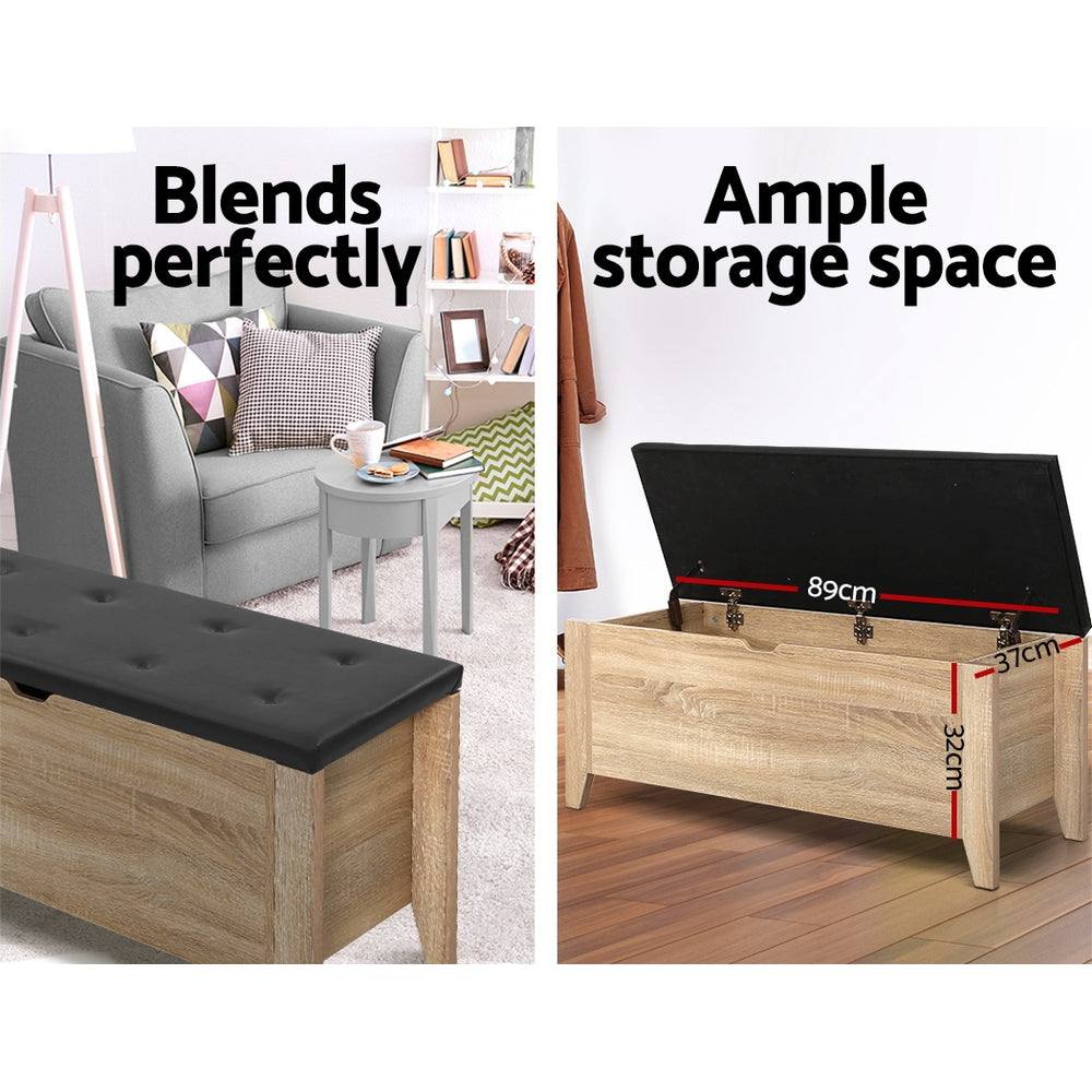 Artiss Storage Ottoman Blanket Box Leather Bench Foot Stool Chest Toy Oak Couch - Newstart Furniture