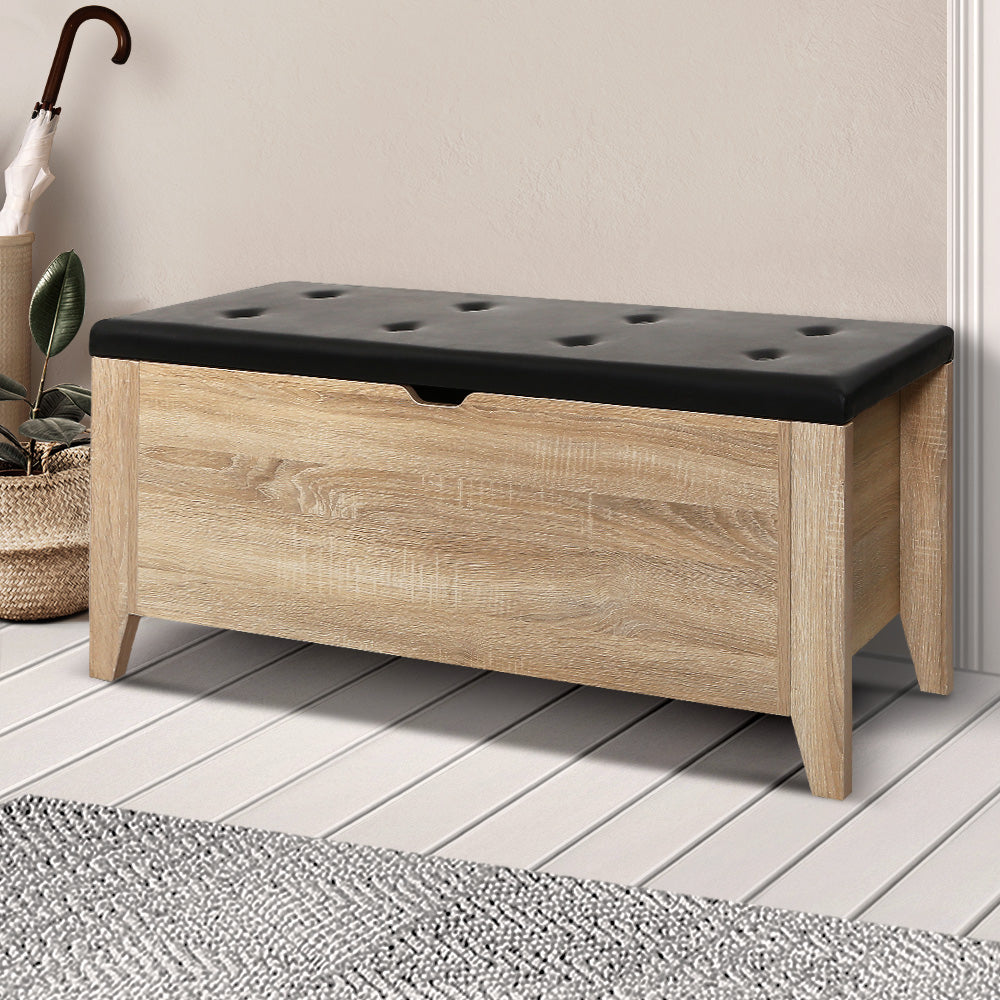 Artiss Storage Ottoman Blanket Box Leather Bench Foot Stool Chest Toy Oak Couch - Newstart Furniture