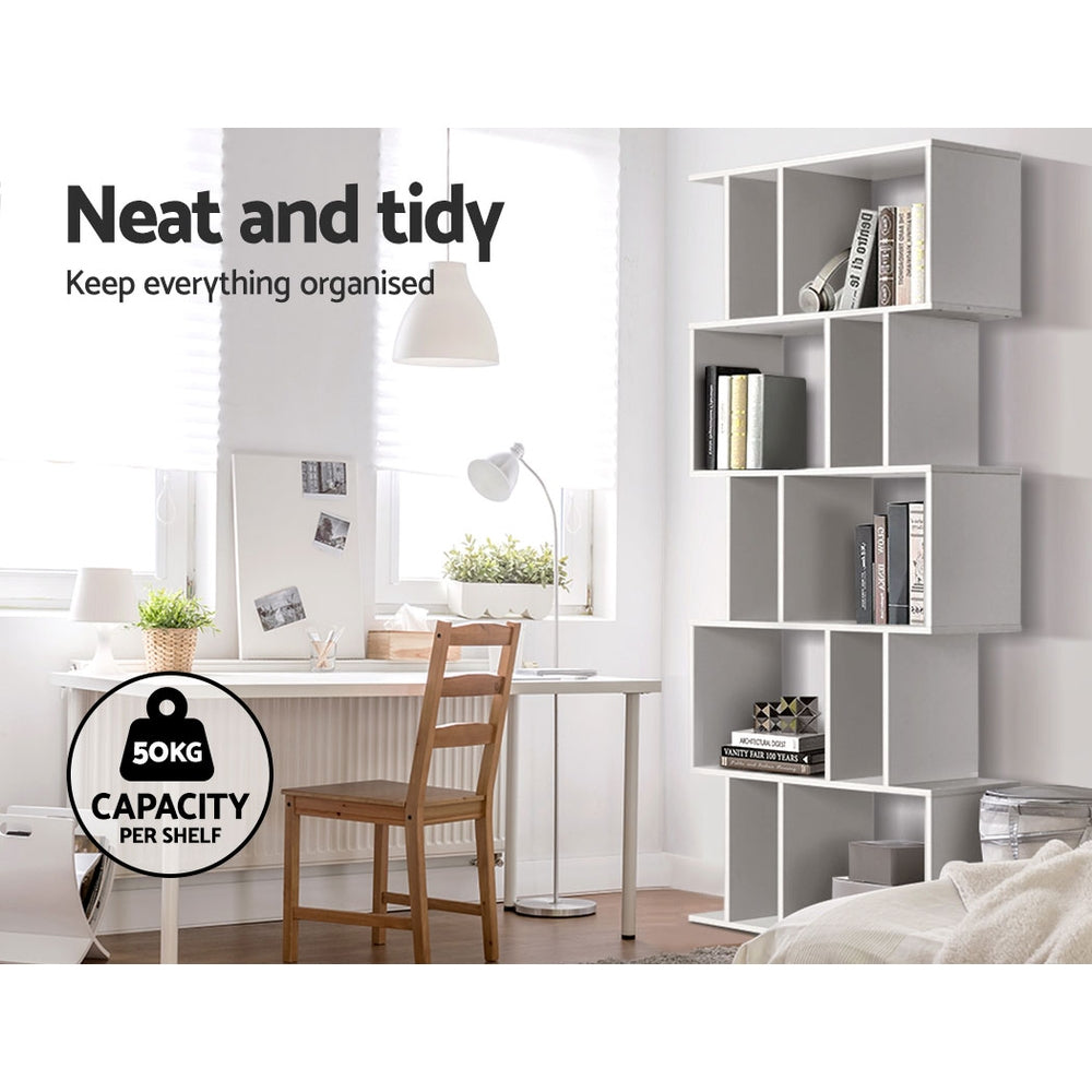 Artiss 5 Tier Bookshelf Display Shelf CD Cabinet Bookcase Stand Storage White - Newstart Furniture