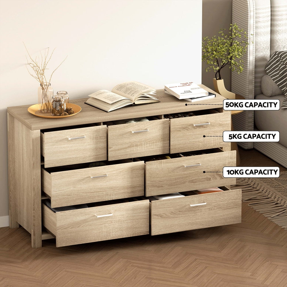 Artiss 7 Drawer Maxi Chest in Oak | Stylish Storage Solution