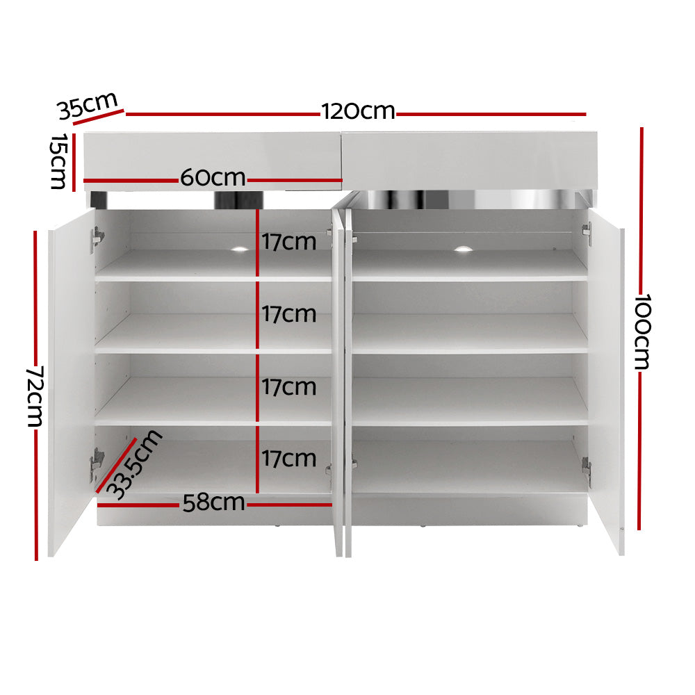 Artiss 120cm Shoe Cabinet Shoes Storage Rack High Gloss Cupboard White Drawers - Newstart Furniture