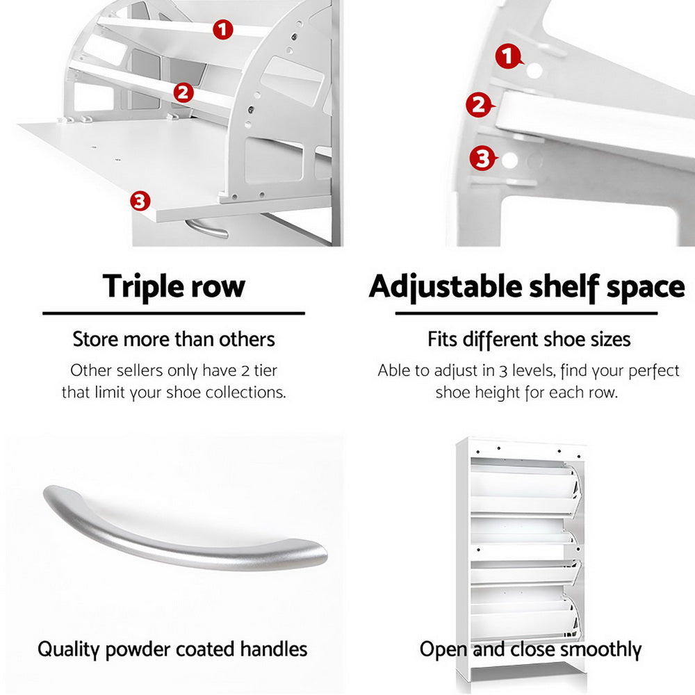 Artiss 3 Tier Shoe Cabinet - White - Newstart Furniture