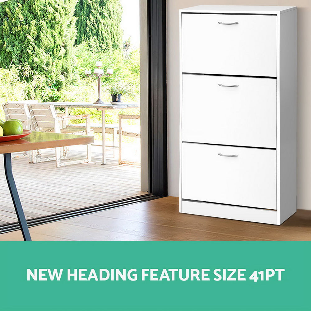 Artiss 3 Tier Shoe Cabinet - White - Newstart Furniture